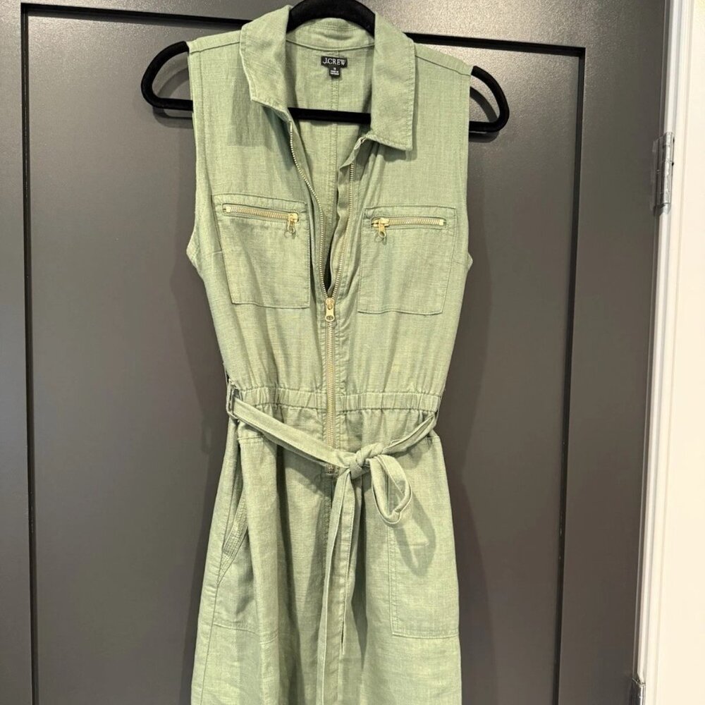J.Crew Zip-Front Linen-Blend Dress – Faded Moss Size 10